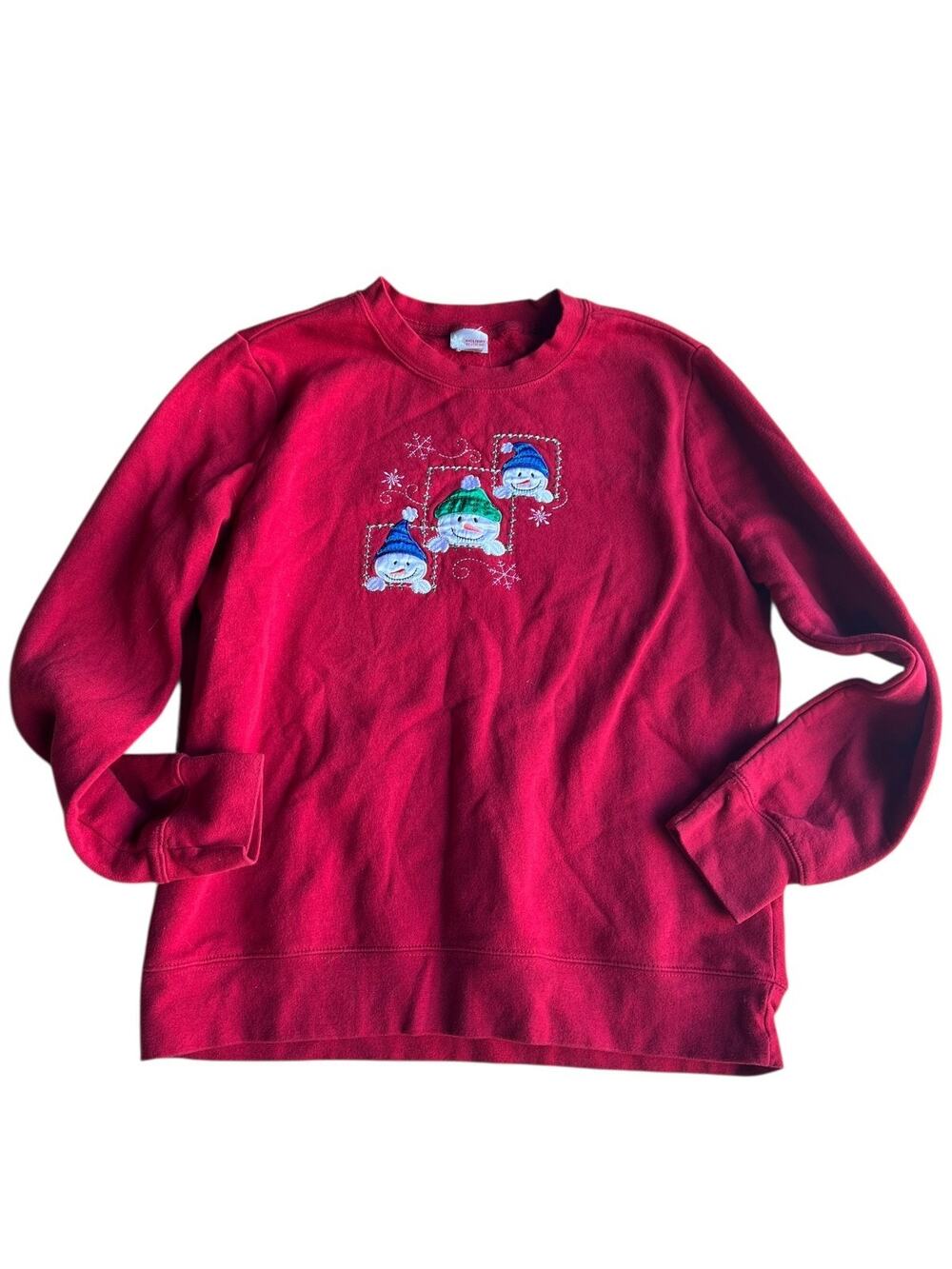 Holiday Editions Vintage Women's Snowman Embroidered Granny Sweatshirt Red Small
